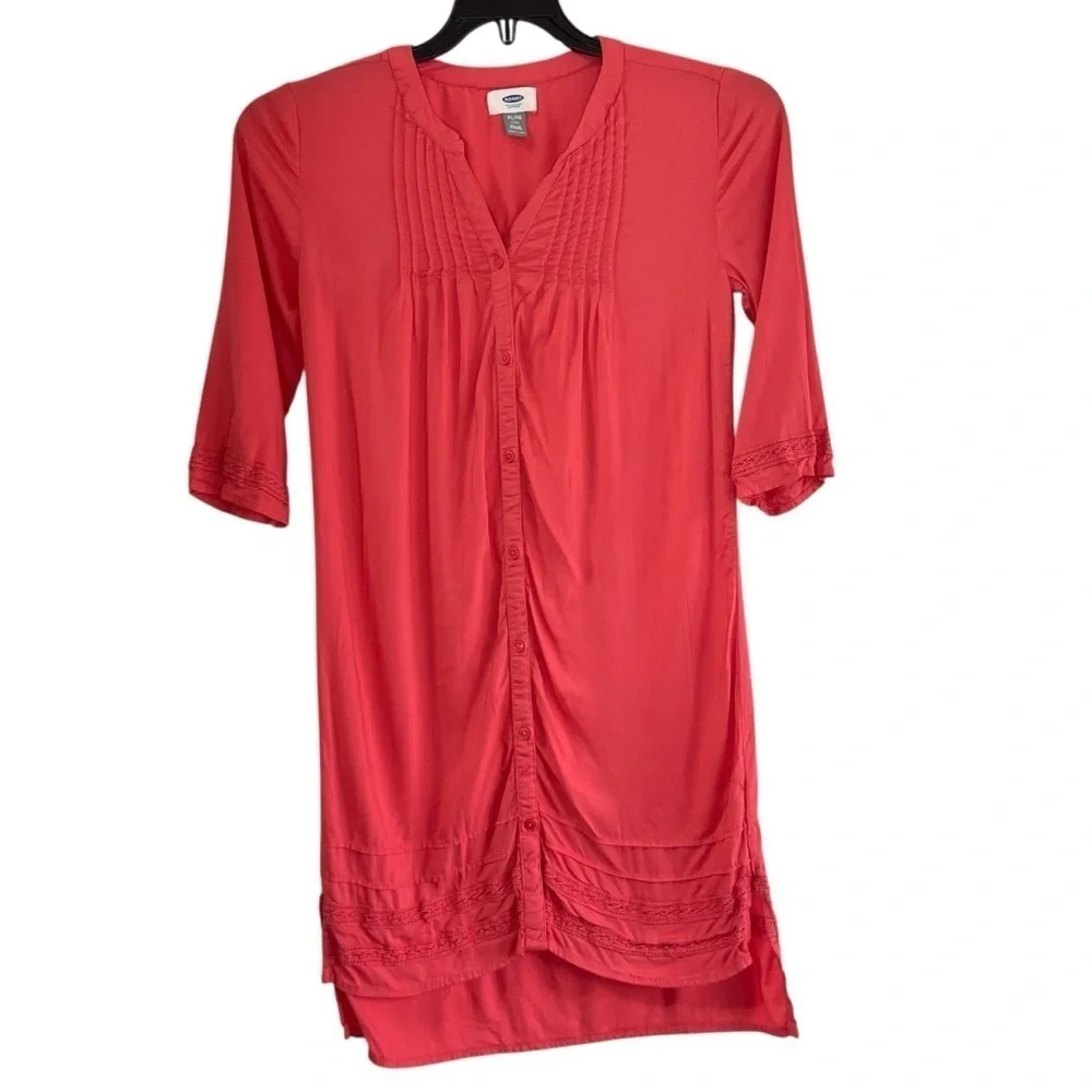 Old Navy Girls Coral Pink Pleated Button Front Dress Size XL 14 Tween
